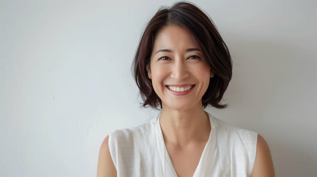 白くてきれいな歯で笑顔の女性